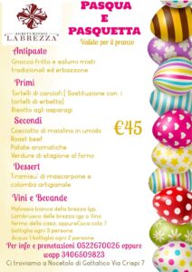 menù di Pasqua e Pasquetta Agriturismo in provincia di Reggio emilia